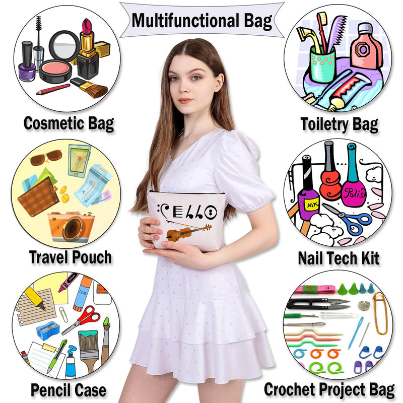 BDPWSS Cello Gift Cello Player Gift Cello Music Note Makeup Bag Funny Cello Cellist Orchestra Musician Zipper Travel Pouch (Cello note bag) Cello note bag