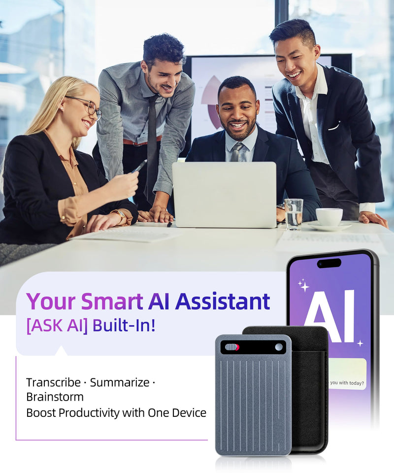 [AUSTRALIA] - AI Voice Recorder with App Control, Noise Reduction, Transcribe & Summarize with AI Technology, Note-Taking Device Supporting 104 Languages, 64GB Digital Audio Recorder for Meetings and Calls – Gray 