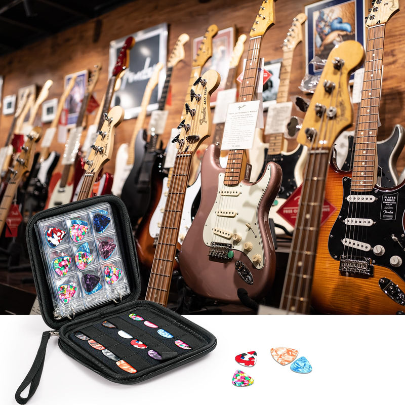 ProCase Guitar Pick Case, Pick Holder Stores 84 pcs Guitar Picks Collection Pick Storage Album Book Pick Display Water-Resistant, Durable EVA Material Bag for Guitar Player -Black