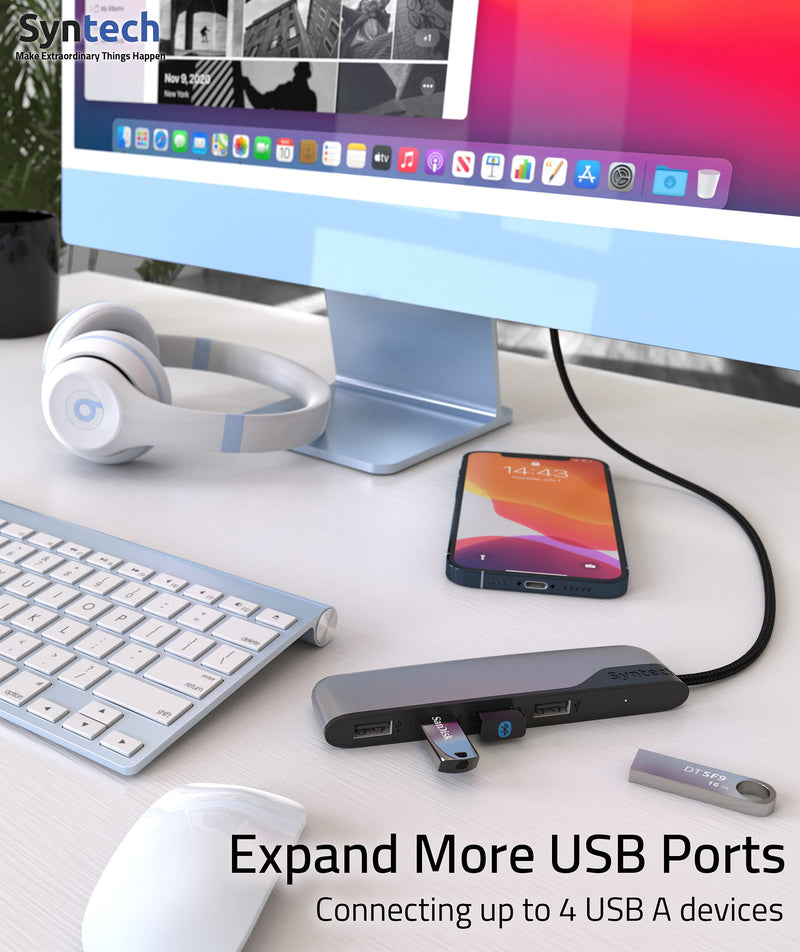 USB Hub Syntech 4-Ports USB Hub 3.0 with 2ft Extended Cable, USB Splitter with a USB C to USB Adapter, Compatible with MacBook Pro 2021, Mac Pro/Mini, iMac, ASUS, Chromebook, Dell, Surface Pro, etc.
