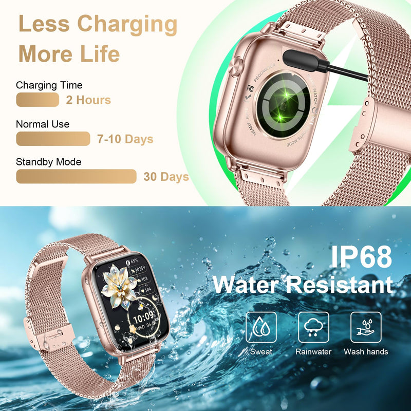 Smart Watch for Women (Answer/Make Call), 1.85" HD Touch Screen Fitness Tracker with 4 Bands, 120+ Sports Modes, IP68 Waterproof, Heart Rate & Sleep Monitor, Gift Smartwatch for Android/iOS, 300mAH