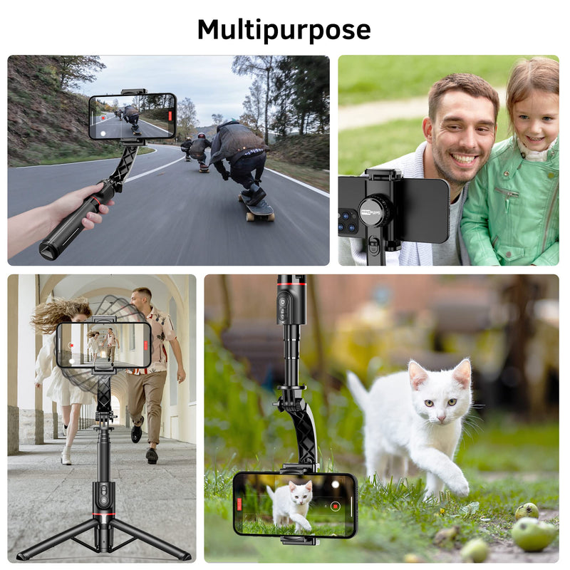 Smartphone Gimbal Stabilizer with Remote, Aluminum Extendable Selfie Stick Tripod, 360° Automatic Rotation, Auto Balance for Live Video Recording, Vlogging, YouTube Compatible with iPhone and Android