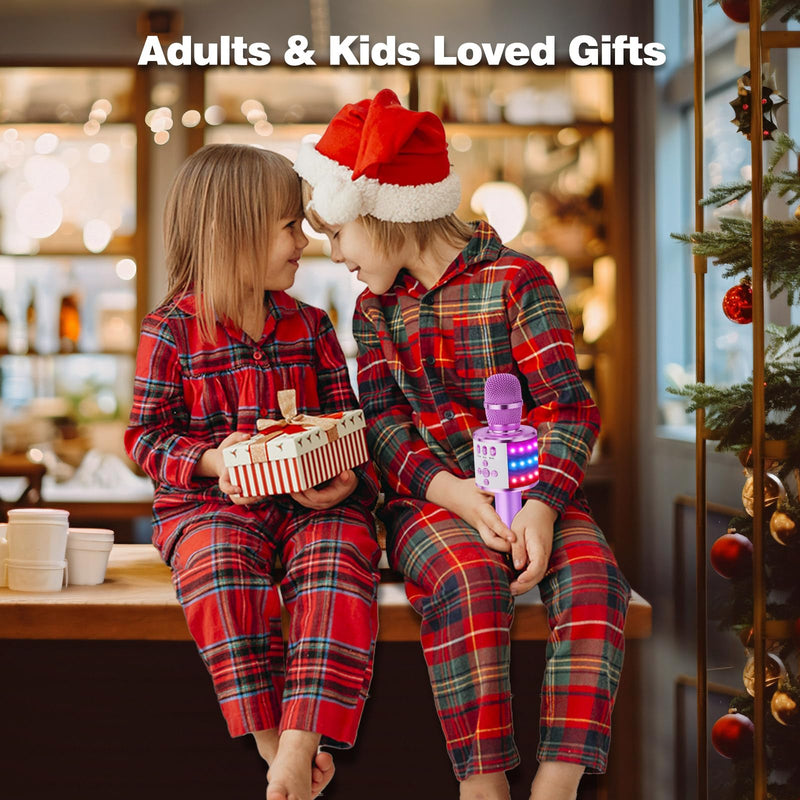 BONAOK Karaoke Microphone for Kids & Adults - Bluetooth Microphones Singing Mic with Disco Lights, Echo Effect, Built-in Speaker Portable Karaoke Player for Party Travel Gifts Q78(Light Purple) Light Purple