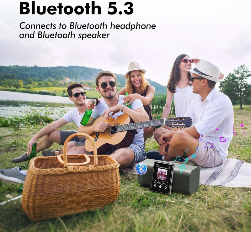 64GB MP3 Player with Bluetooth 5.3, Portable Music Player 2.4" Full Touchscreen with Speaker, FM Radio, Voice Recorder, E-Book (Earphones Included)
