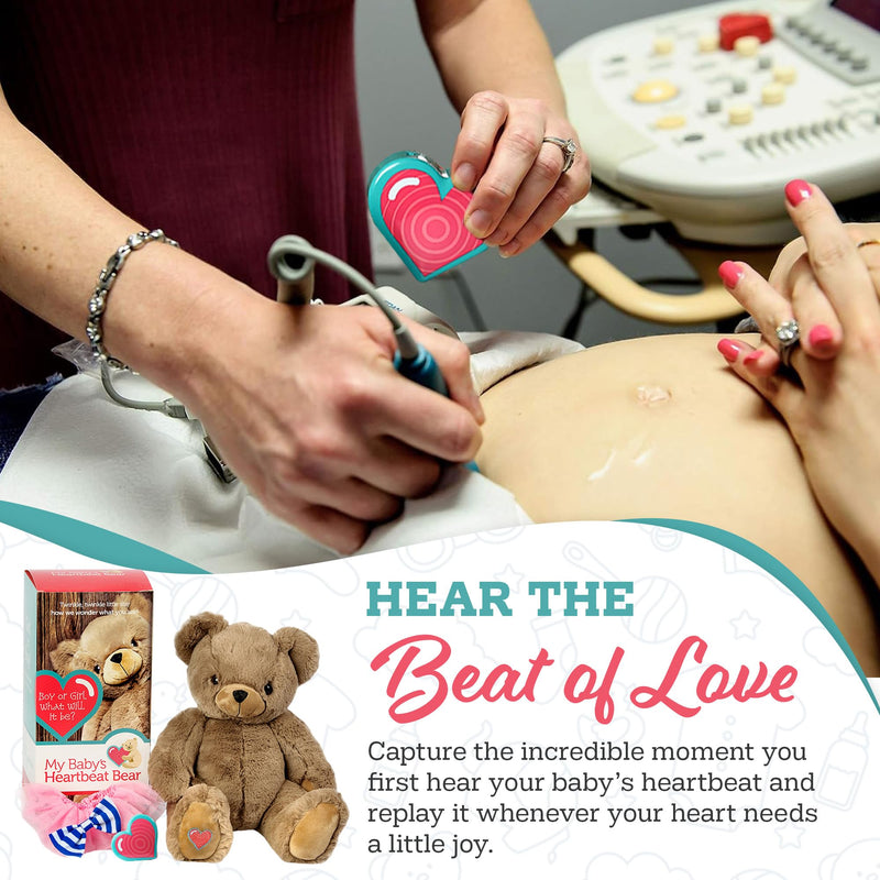 [AUSTRALIA] - My Baby’s Heartbeat Bear, 20 Second Re-Recordable Voice Recorder Plush Keepsake, 3x5 Ultrasound Frame for Baby’s Heartbeat Memory, Pregnancy (Not a Medical Device), It's a Boy Blue 
