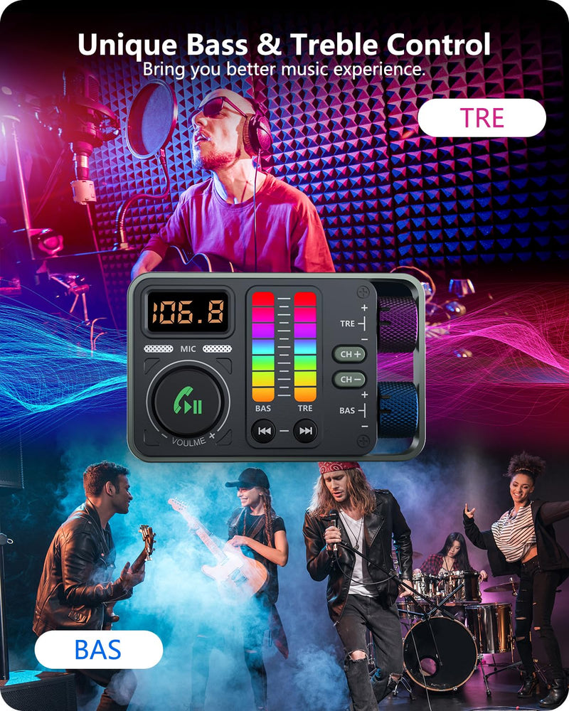 [AUSTRALIA] - LENCENT Bluetooth Car Adapter, Bluetooth 5.3 FM Radio Transmitter with Hi-Fi Treble & Bass Music Player, PD20W and QC18W Fast Charger, Dual Mics for Hands-Free Call, Siri & Google, U Disk/3.5mm AUX 