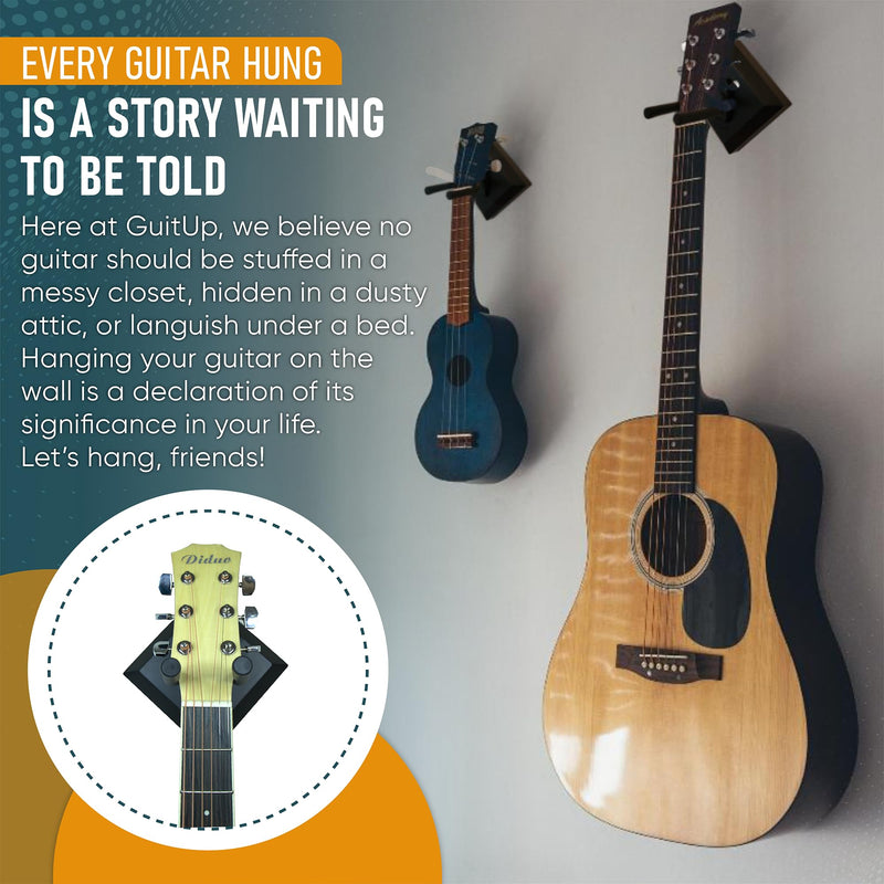 Easy Hanger Guitar Wall Mounted Instrument Hanger, No Tools and No Anchor Bolts Needed, Strong, Sturdy, Drywall-Friendly, Apartment-Friendly, Installs in Seconds (Made in The USA)