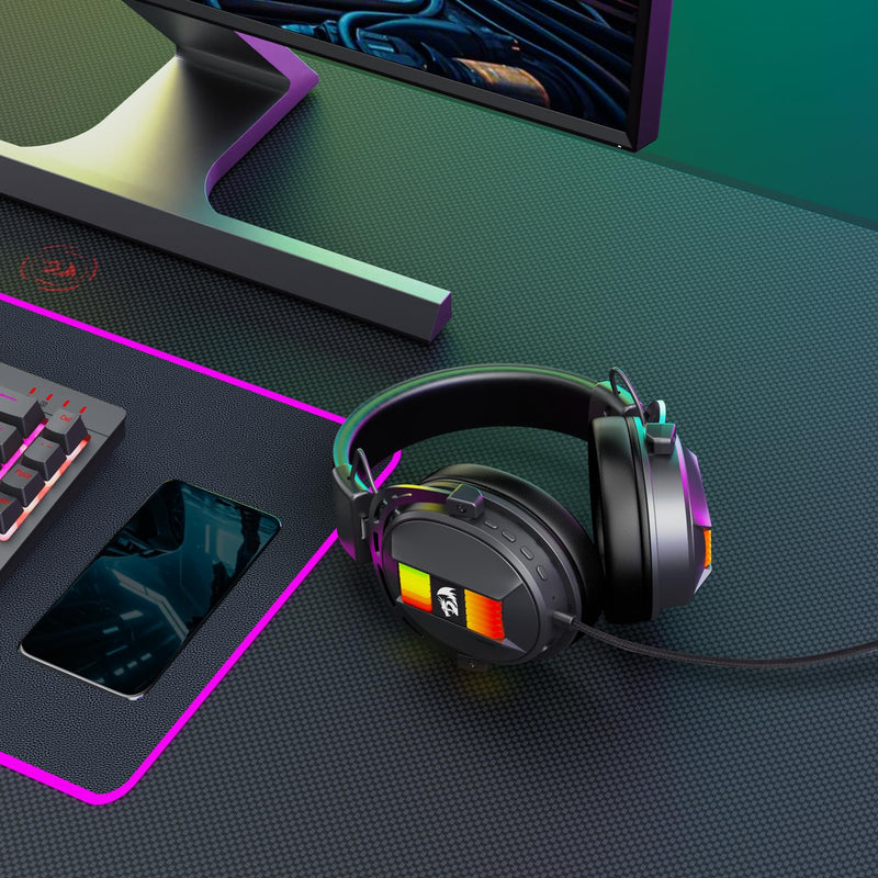 Redragon H375 Wired Gaming Headset, 53mm Drivers 7.1 Surround Sound, Detachable Noise Cancelling Mic, USB Computer Headset with RGB, Lightweight Design for PC/Laptop/PS4 | 53mm Driver, Removable Noise Cancelling Microphone, Lightweight Design, Compatib...