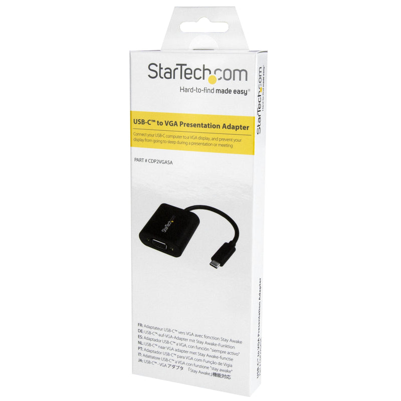 StarTech USB-C to VGA Adapter, 1920 x 1200, TAA, HD video (CDP2VGASA) | USB-C to VGA monitor or projector, Presentation Mode toggle