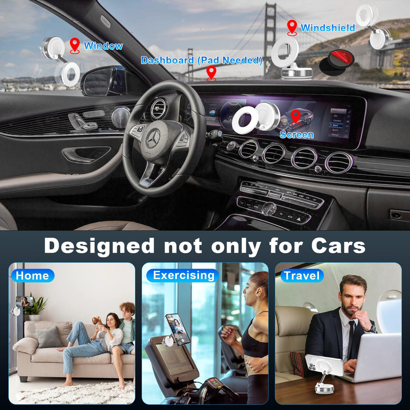 Vacuum Magnetic Phone Holders for Your Car, 360° Adjustable Car Phone Holder for Magsafe with Powerful Magnet, Folding Car Mount for iPhone 17 Pro Max 16 15 14 13 12 Air Plus & Android White
