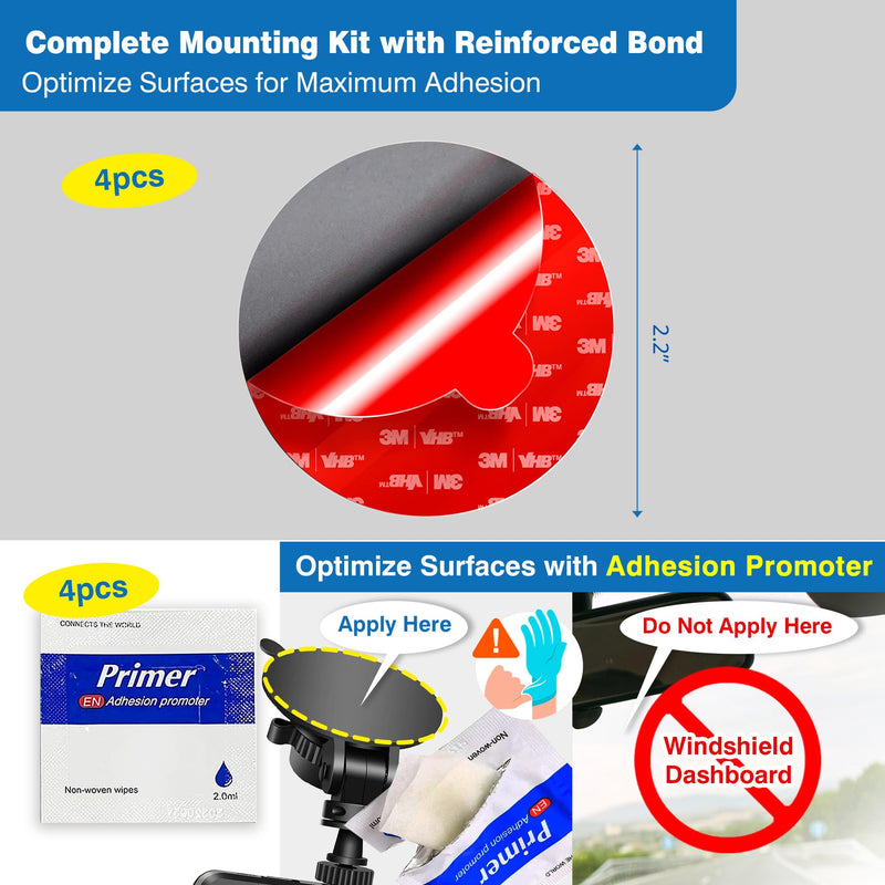 [AUSTRALIA] - 3M VHB Double-Sided Adhesive Pads for Dash Cam Mount – 4-Pack 2.2" Round, Heat Resistant Sticky Tape for Car Windshield, Dashboard, GPS, and Camera Holders with 4 Adhesion Promoter 