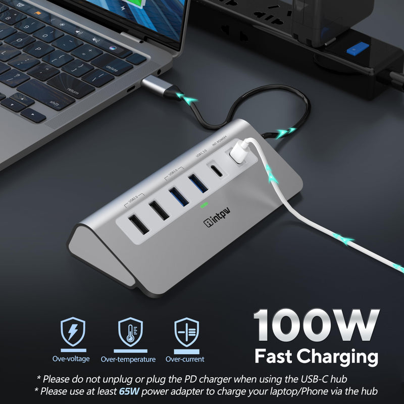 USB C Hub, INTPW 9-in-1 USB C Hub Multiport Adapter with 4K HDMI, PD 100W, USB-C and 2 USB A 3.0 5Gbps, 2 USB A 2.0, SD/TF Card Reader, Aluminum USB C to USB Hub for MacBook Air/Pro iPad Laptop 1.64ft