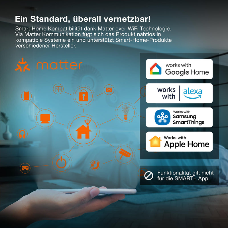 OSRAM SMART+ Smart Socket with Matter over WiFi, Designed for Alexa - Easy Setup with Click, Integrates Conventional Devices with up to 2,300 W into the Smart Home, Pack of 1 1er-Pack ACK For indoor use