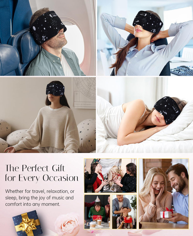 MUSICOZY Sleep Mask Stary Bluetooth Headphones for Sleeping Side Sleeper | Wireless Masks with Blackout Eye Cups, Soft Fabric, HD Audio, Comfortable for Side Sleepers, Travel and Relaxation Ice Black