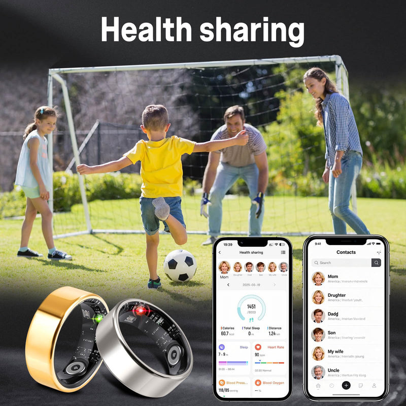 FAHKNS Smart Health Ring for Women Men: Fitness Tracker Ring with Heart Rate,Blood Oxygen,Sleep Monitor,Stress,Steps Counter,IP68 Waterproof for iOS & Android,No APP Fees (Silver,8#)