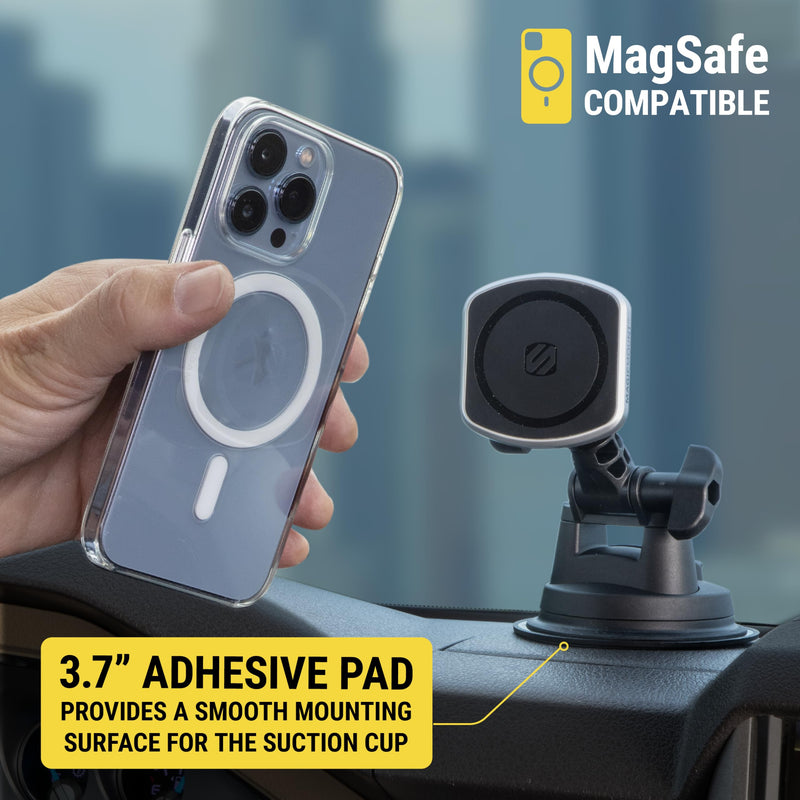Scosche MP2WDHD MagicMount™ Pro2 Heavy Duty, Extra-Strong Suction Cup Cell Phone Mount, Windshield/Dashboard Magnetic Phone Holder with Anti-Shake Stabilizer for iPhone, Android, Tablet, Car, Truck MagSafe - Window / Dash Suction Pro