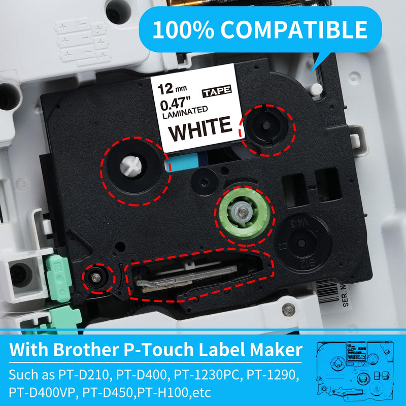 [AUSTRALIA] - 4-Pack Compatible with Brother Label Maker Tape TZe-231 TZ-231 P Touch Label Tape 12mm 0.47 White TZ,Work for Ptouch PT-D210 PT-H110 PT-D600 PT-D220 PT-D410,PT-1290,Black on White Tape 8m 26.2ft 