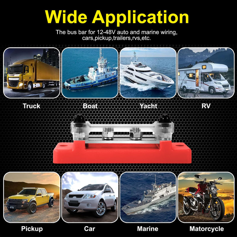 GUNGY Busbar 12V-48V DC Busbars Distribution Block Busbar 150A Power Distribution Block with 4 x M6 Connection Bolts for Car RV Boat Red Black Pack of 2
