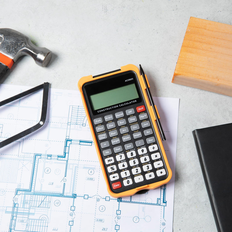 Construction Calculator with Writing Tablet — Feet Inch Fraction, Carpenter Calculator for Framing, Roofing, Concrete, Material Estimator, 200+ Functions, Gifts for Contractors