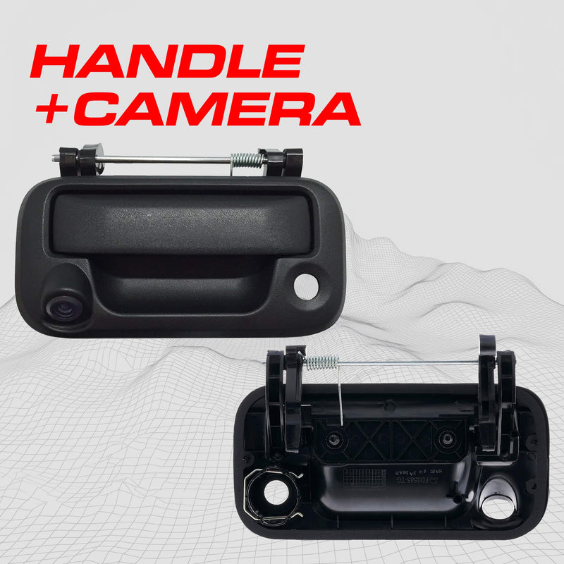 Master Tailgaters Black Tailgate Handle with Backup Camera Replacement for Ford F150 F250 F350 F450 F550 (2005-2016) | IP68 Waterproof | Parking Grid Lines Available | Easy to Install