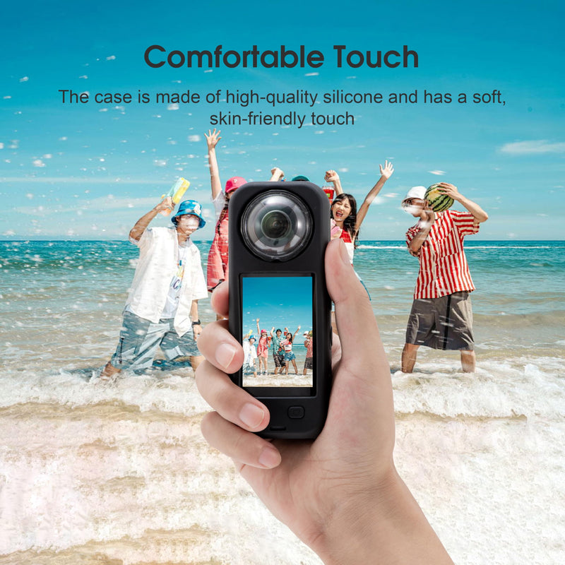 [AUSTRALIA] - Silicone Cover Case for Insta360 X5, Soft Lens Cap Protector All-Round Protective Case for Insta 360 X5 Accessories with Wrist Strap, Shockproof, Precision Fit, Charging Port Accessible (Black) Black 