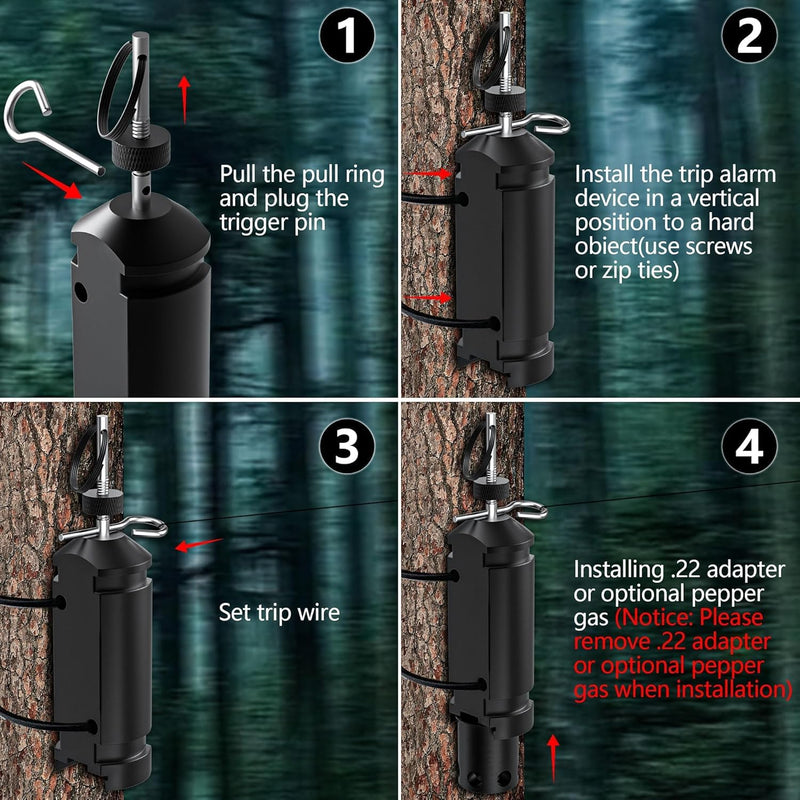 [AUSTRALIA] - 2 Pack Perimeter Trip Alarm with Trip Wire – Outdoor Camping Security Noise Alarm Compatible with 209 Primers for Property & Wildlife Deterrent (Black) 