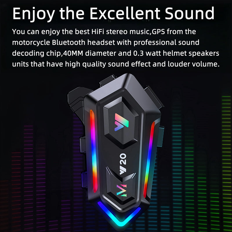 [AUSTRALIA] - Y20 Motorcycle Helmet Bluetooth Headset with HIFI Sound,Noise Reduction,1000mAh Battery,Helmet Bluetooth Headset Speakers with RGB,IPX6 Waterproof,Hand Free,Easy Set Up 