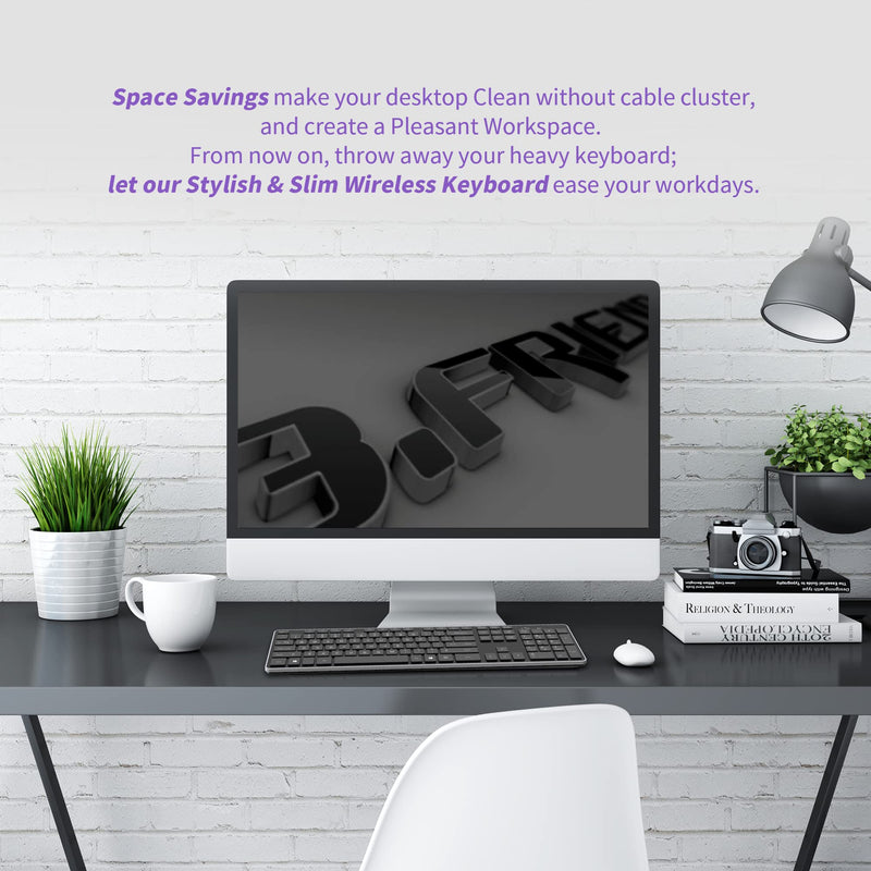 BFRIENDit Wireless Keyboard Ultra - Quiet Chocolate Keys 2.4GHz Connection Slim Wireless Computer Keyboard for Windows 10/8/7/Vista, Microsoft & PC, Smart TV, RF1430K - Black