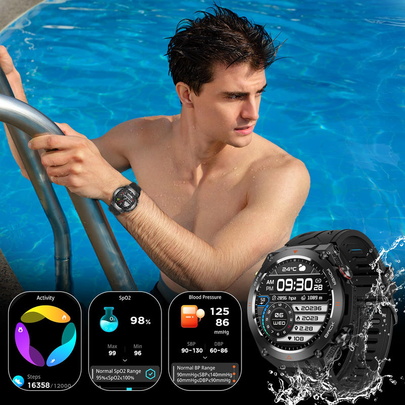 Military Smart Watch with GPS, Pressure/Altitude/Compass, Rugged Smartwatch for Men with 650mAh Extra-Large Battery, Answer/Make Call, 100+ Sports Mode, Metal Body Fitness Tracker for Android iOS