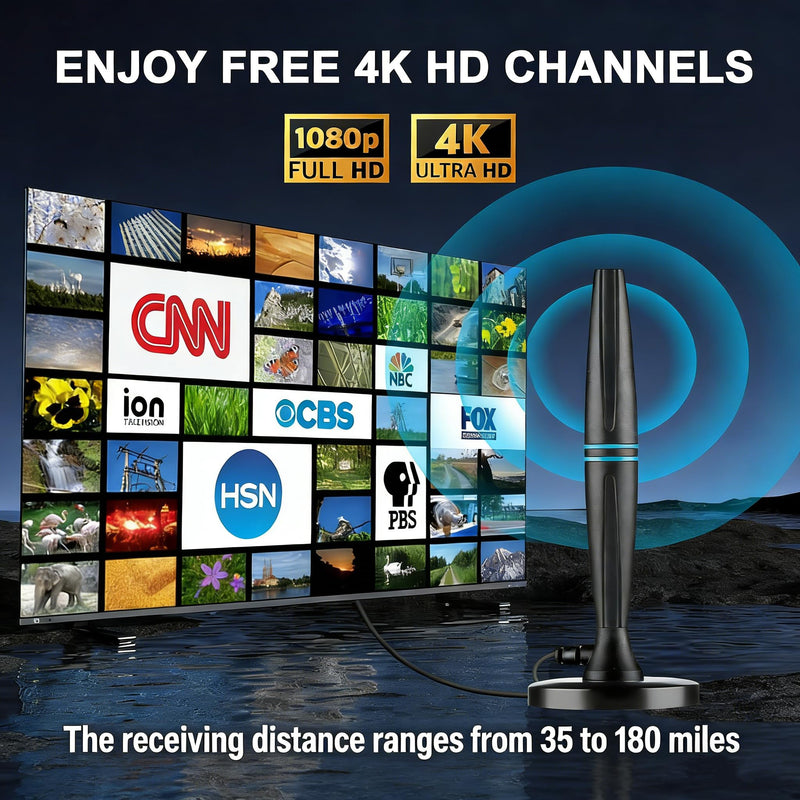 Lyrwihn TV Antenna Indoor, Antenna for Smart TV, Support 4K 1080p with Signal Booster for Local Channels, Long Range Reception - Cable Length 18ft (Dark Grey) Vertical