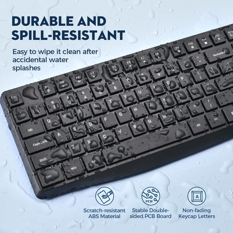 Wireless Keyboard and Mouse Combo, COLIKES 2.4G USB Cordless Mouse and Keyboard, 3 Level DPI Slim Ergonomic Mouse, Responsive Plug & Play for Computer Laptop PC - Full Size, Black