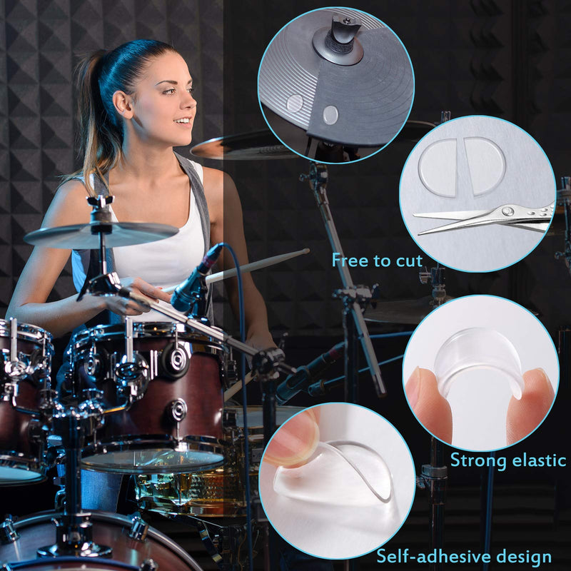 Drum Dampeners Gel Pads, 12 Pcs Round Silicone Drum Silencers and 4 Pcs Long Clear Soft Drum Dampening Gel Pads Transparent Drum Mute Pads for Drums Tone Control