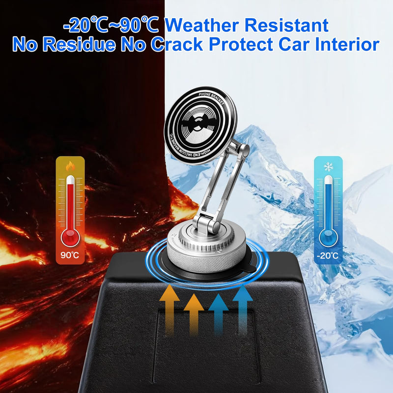 All-Metal Alloy Long Arm Magnetic Suction Cup Car Phone Mount(Silver) | Strong Powerful Magnetic Heavy-Duty Windshield Dash 360° Mechanical Rotation Cell Mobile Phone Vehicle Bracket for All Cars Silver