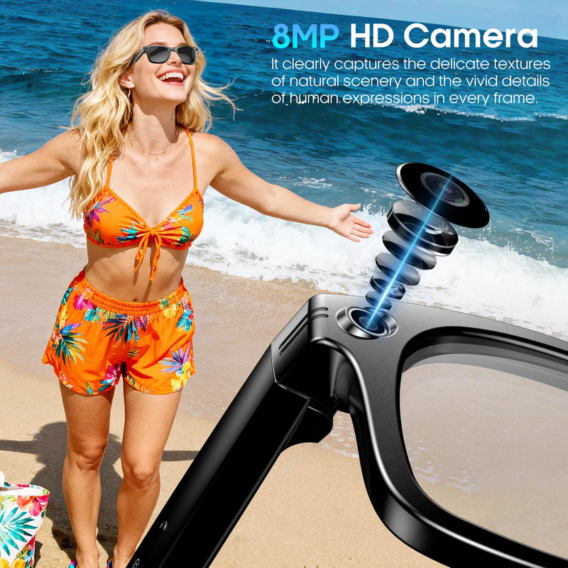 Yowow BIT AI Smart 4K Camera Glasses,HD 1080P Videos,Ultra-Wide Anti-Shake, Vlog Recording, AI Translation, AI Voice Assistant, Open Ears, Wi-Fi Transmission, Music Control (Sunglasses)