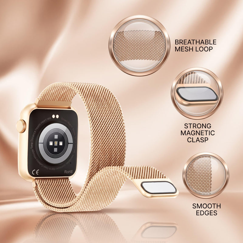 Smart Watches for Women Blood Pressure, 1.9" HD Full Touch Screen, Fitness Tracker with Heart Rate Blood Oxygen Sleep Monitor, IP67 Waterproof Smartwatch, 123 Sports Fitness Tracker for Android iOS Rose Gold