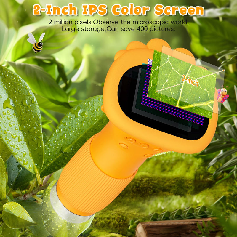 [AUSTRALIA] - Microscope for Kids, Ahalfcit 1000X Handheld Digital Microscope with 2” HD IPS Screen, Portable Mini Camera for Exploring Nature, Science Educational Toy, Birthday Gift for 3-12 Years Old Boys Girls Orange 