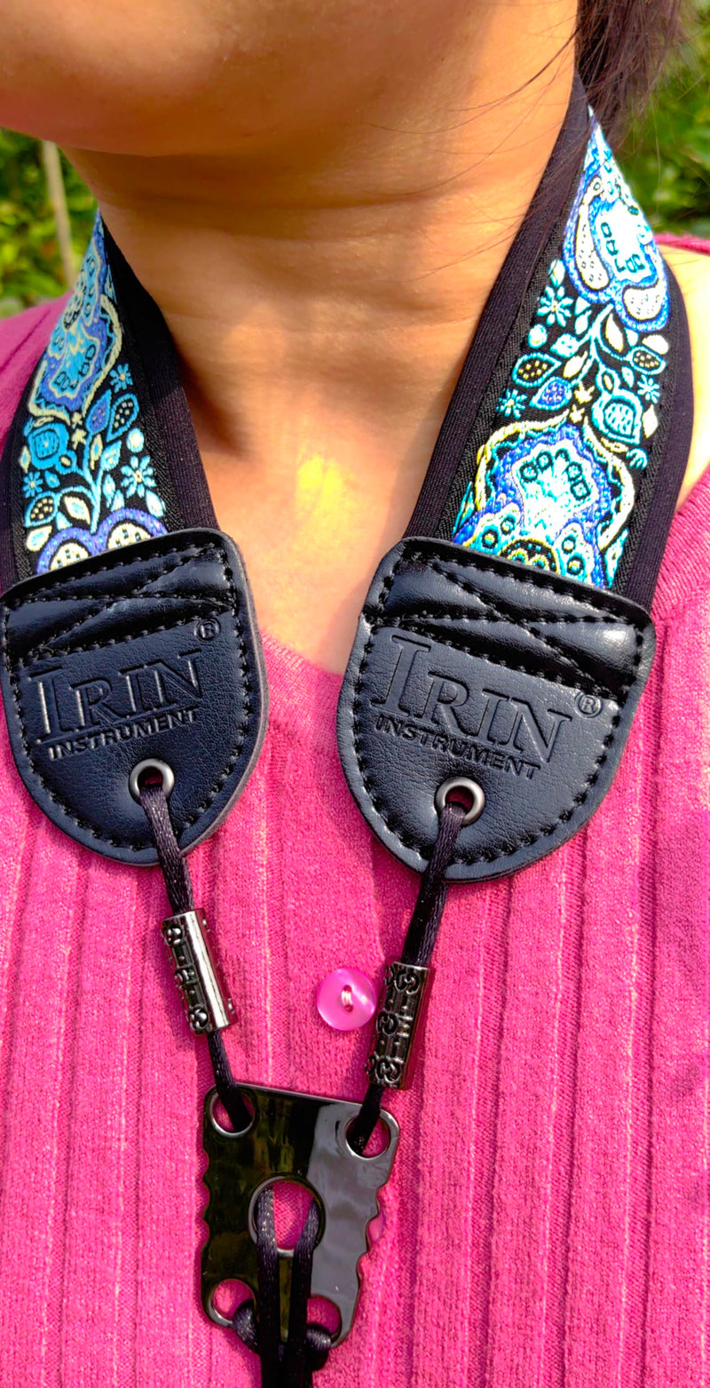 lightstar IRIN Embroidery Saxophone Neck Strap - (Comfort, Breathable, Metal Swivel Snap Hook) Sax Neck Strap for Alto Tenor Blue Totem