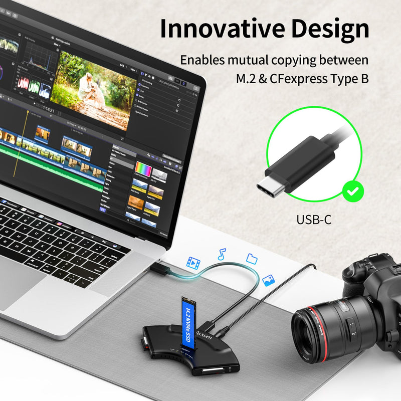 Alxum USB C Hard Drive Reader Multi Micro SD Card Reader M.2 NVMe Enclosure | 5 in 1 multiple SD Card Reader for Computer phone Camera,External with SD/Micro SD Dual CFexpress A/B 2230/2242/2260/2280 M.2 Black