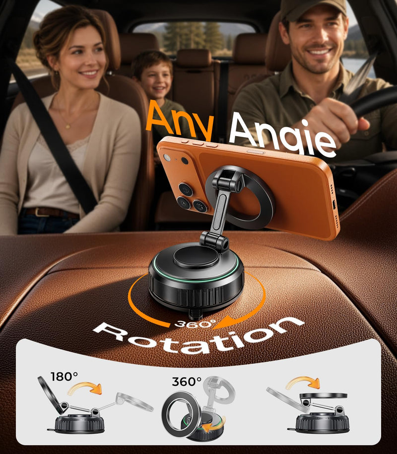 Rorhxia Car Phone Holder for Magsafe, [Enjoy Convenience, Flexibility, Stability], Foldable Vacuum Magnetic Phone Mount for Dashboard Windshield for Your Car Fit iPhone 17/16/15/14/13/12 Pro Max Dashboard/Windshield