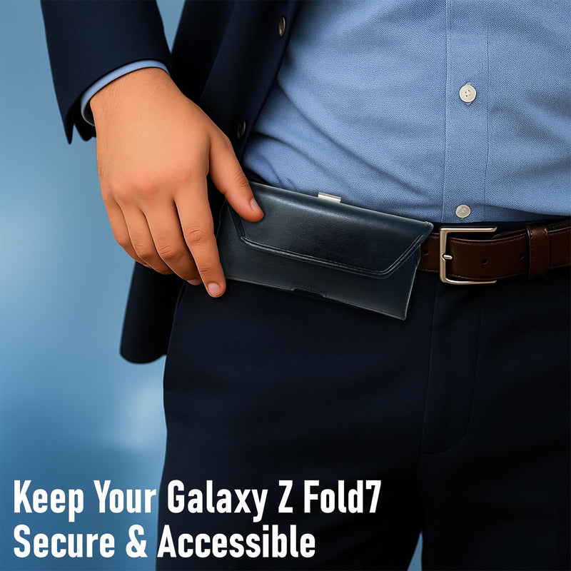 Turtleback Belt Clip for Galaxy Z Fold8 Ultra 2026, Fold7 2025 - Small - Fits Slim Style Cases - Black Leather, Horizontal Phone Belt, Magnetic Closure Holster with Exclusive HD Rotating Belt Clip Horizontal - Leather w/ HD Clip Slim Fit