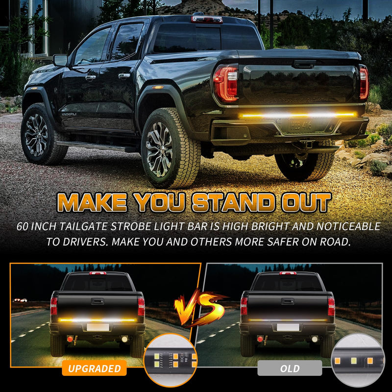 [AUSTRALIA] - XRIDONSEN 60 inch Truck Strobe Lights Strip 360 LED Amber White Rear Window Tailgate Emergency Lights Flashing Warning Hazard Safety for Tow Plow Trucks Construction Vehicles Pickup Amber/White 