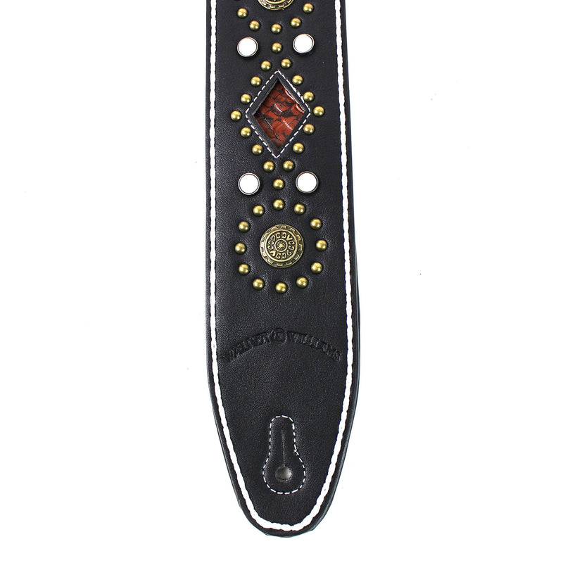 [AUSTRALIA] - Walker And Williams GTR-20-WHT Sedona Special Premium Black Padded Guitar Strap With White Stitching Brass Studs & Rivets For Acoustic, Electric, And Bass Guitars 