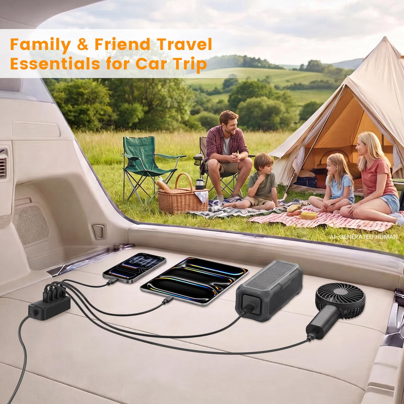 127.5W Fast USB C Car Charger Multiple Ports, 6 Port Road Trip Essentials | for iPhone 17/16/Android, Roadtrip Essentials for Kids, PPS 45W Supper Fast, 12V Cigarette Lighter Charger with 5FT Extension