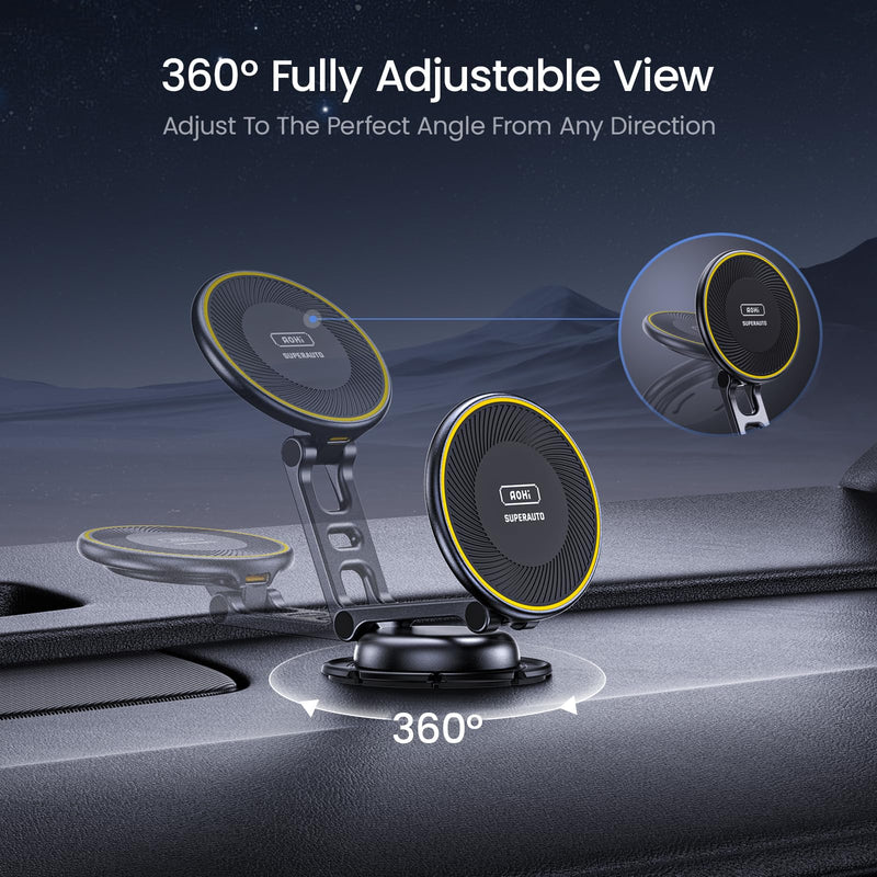 AOHI 15W Wireless MagSafe Phone Car Mount Charger Holder +PD 45W&QC 30W 2 Port USB C Car Charger Cigarette Lighter