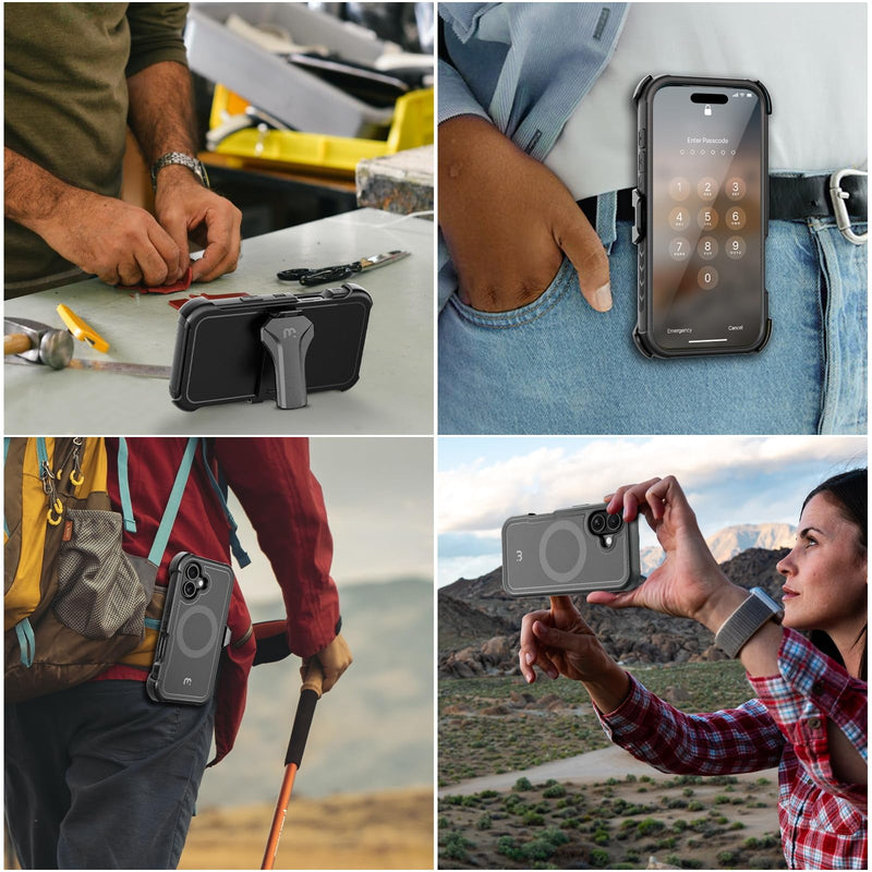 M MYBAT PRO For iPhone 17 Case with Belt Clip Holster,w/Screen Protector Black iPhone 17（With Belt Clip）