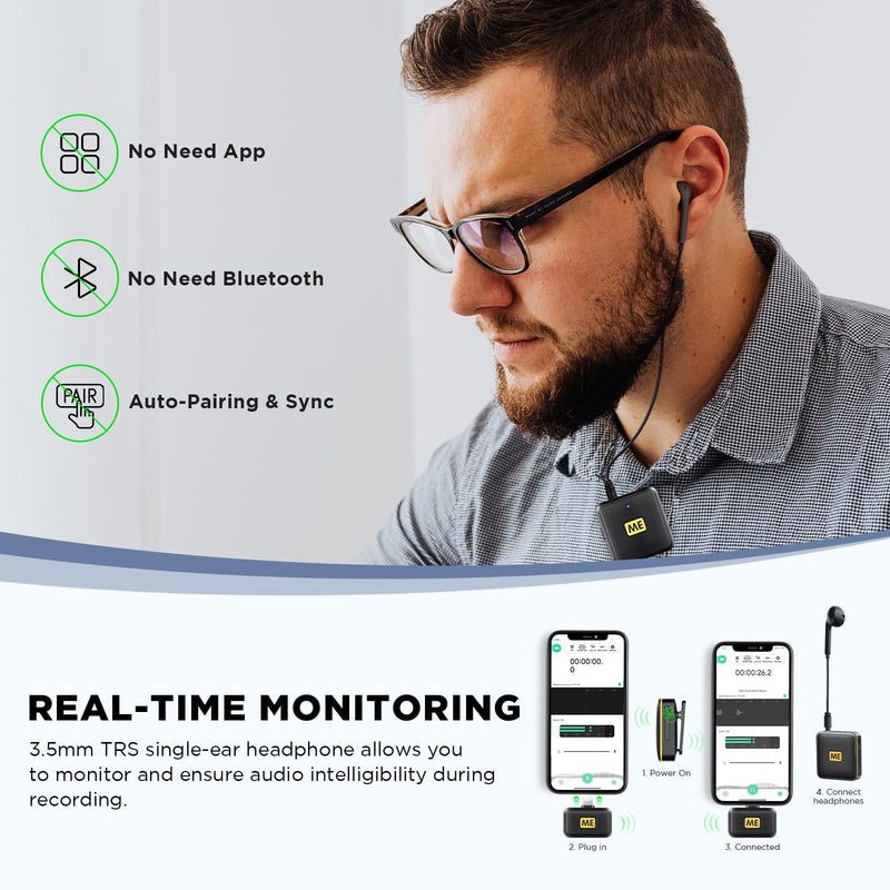 [AUSTRALIA] - ME Wireless Lavalier Microphone for iPhone iPad Phone, MFi Certified, Noise Cancellation, Gain Control, 328ft Transmission, Wireless Lapel Podcast Microphone Mic for Video Recording, Vlogging lightning RX+TX 