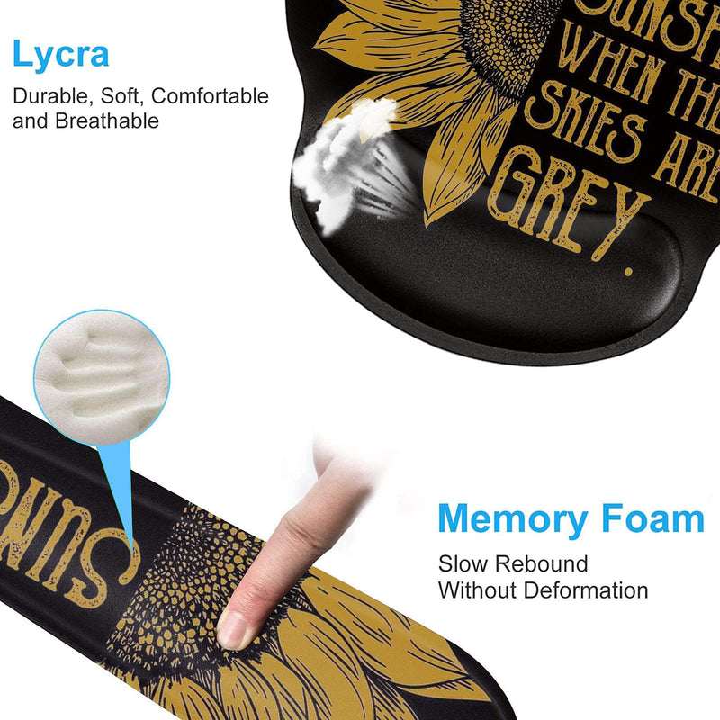 Keyboard Wrist Rest and Mouse Pad Wrist Support Set with Coffee Coaster, Non-Slip PU Base for Gaming and Office, Comfortable & Lightweight for Easy Typing & Pain Relief,Sunflower Sunflower