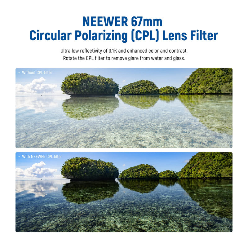 NEEWER 67mm Polarising Filter, CPL Filter with 30 Layers of Multi-Layer Polarising Film, Reduces Glare/Improves Contrast/Ultra Thin/Reduces Reflection/HD Optical Glass