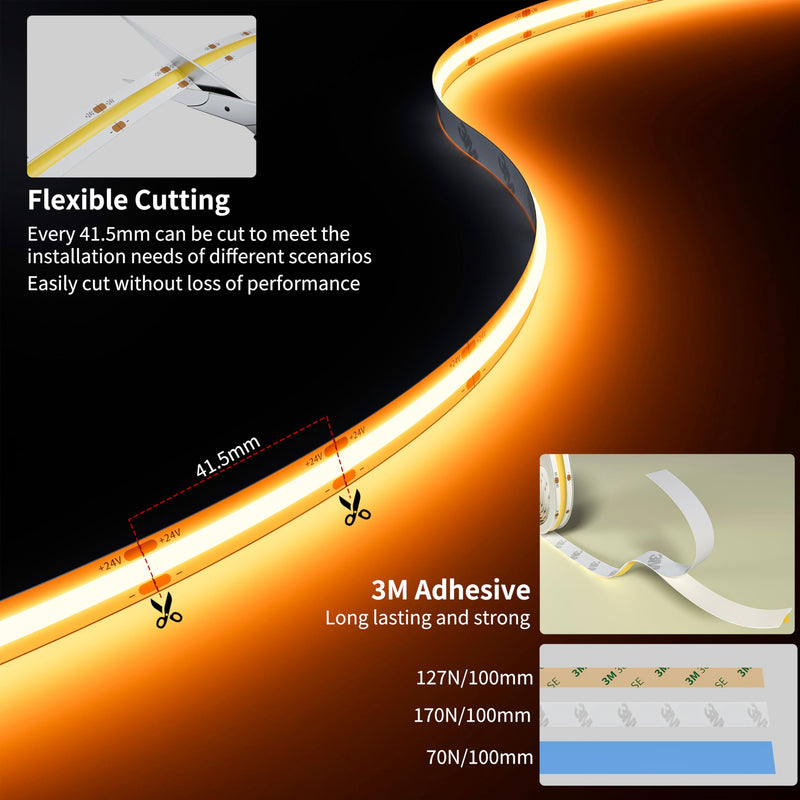 [AUSTRALIA] - PAUTIX COB LED Strip Light 20ft/6.1m 3087LEDs Warm White 2000K CRI90+ High Lumen,DC24V Flexible LED Tape for Cabinet Home DIY Lighting Projects with 1pcs COB Connector Wire(Power Supply Not Included) 2000K/20ft 