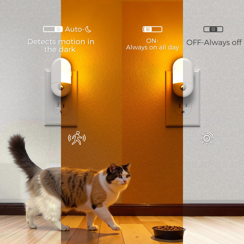 L LOHAS LED Motion Sensor Night Light, 4Pack, Motion Activated Night Light, Night Lights Plug into Wall, 3CCT Amber/3000K/5000K, Adjustable Brightness 30/60LM, for Kids Adults Bathroom Bedroom Amber-3000K-5000K 4